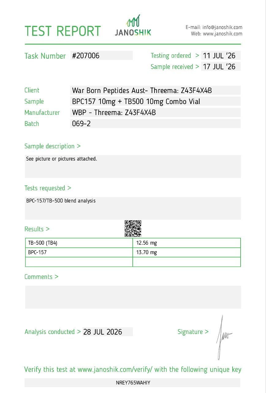BPC-157/TB-500 Blend 10mg/10mg Certificate of Analysis