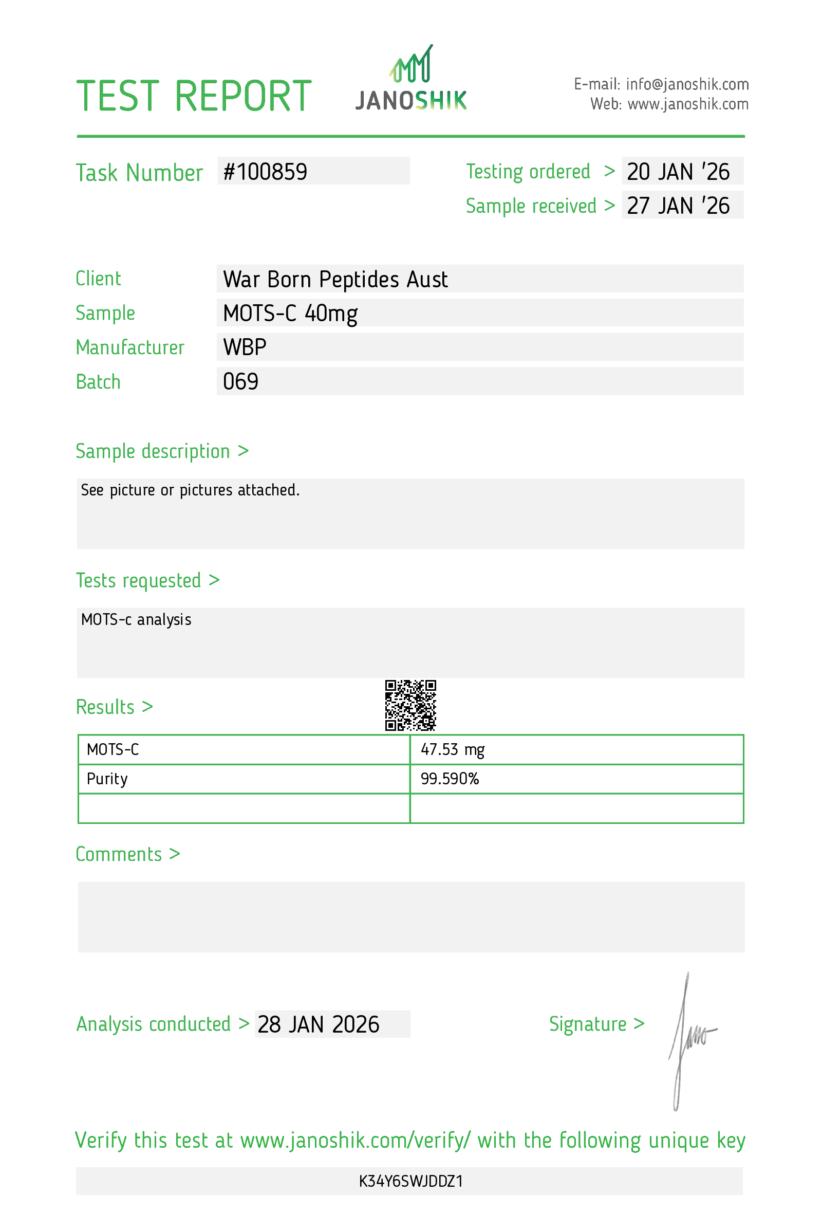 MOTS-C 40mg COA