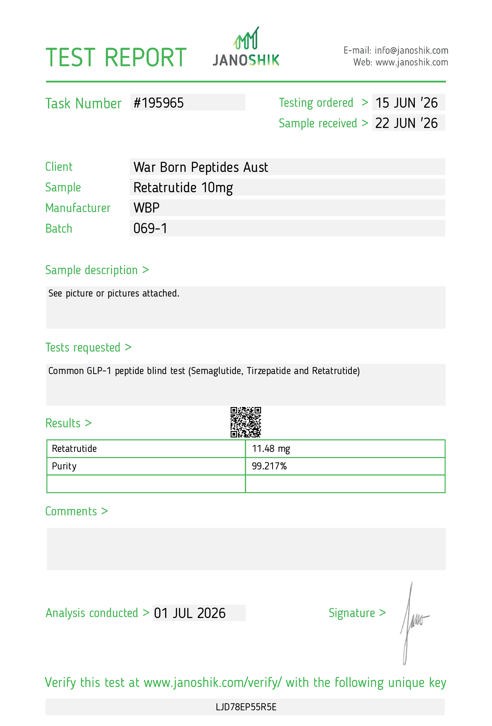 Retatrutide 10mg COA